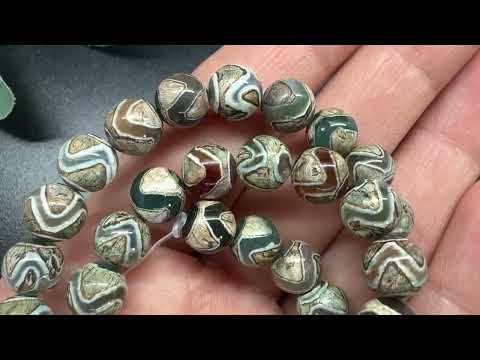 Агат Дзі Хвиля 8мм, зелено-коричневий круглий 