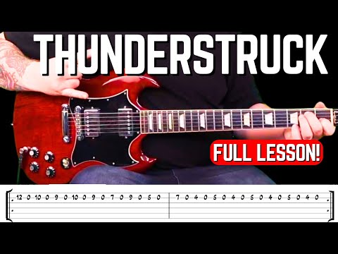 Thunderstruck Guitar Lesson | AD/DC Guitar Tutorial | Chords & Solo | FREE DOWNLOADABLE TABS