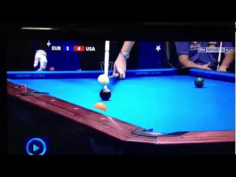 HD Incredible Pool Jump Shot Van Den Berg. Mosconi Cup 2012. "Best Shot In Mosconi Cup History"