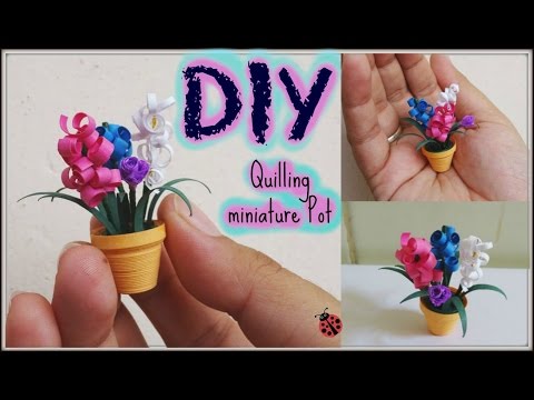 Quilling miniature flower pot in 3d, diy Video