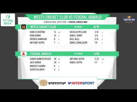 Carlton MID A Grade T20 Competition - Round 2 - Wests Cricket Club v Federal Asbuild