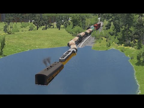 Trains VS Deep Water Pits - [BeamNG.Drive] #Shorts
