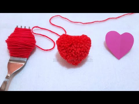 Easy🔥🔥Pom Pom Heart Making Idea with Fork | Amazing Valentine's Day Crafts | How to Make Yarn Heart