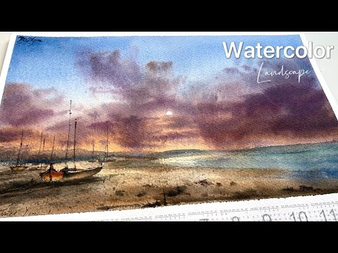 Painting "Moon over the Sea": A Serene Watercolor Process (ASMR)
