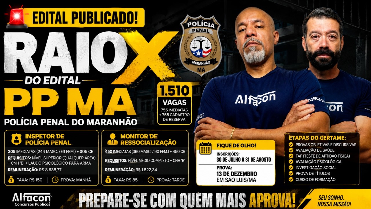 Análise do Edital Publicado Concurso PPMA: POLICIAL PENAL DO MARANHÃO Quintanilha