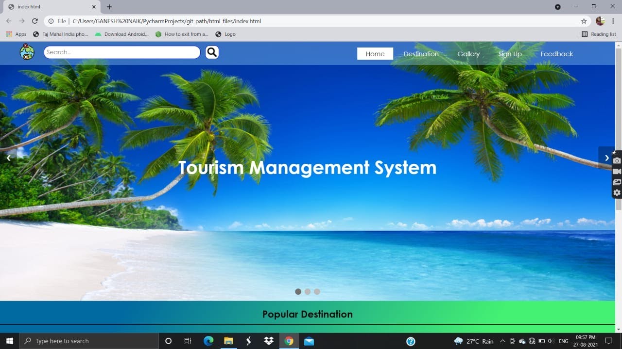 Tourism Management system website | HTML | CSS | Javascript | MySQL | PHP