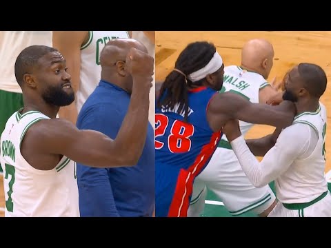 Jaylen Brown puts his fist up to Isaiah Stewart after they got tangled up 👀