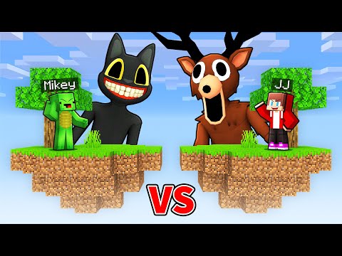 Mikey Cartoon Cat vs JJ 99 Nights in the Forest ISLAND in Minecraft (Maizen)