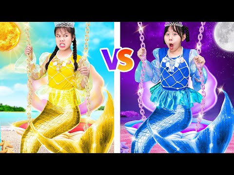 Day Mermaid Vs Night Mermaid At One Colored Makeover Challenge! | Baby Doll And Mike