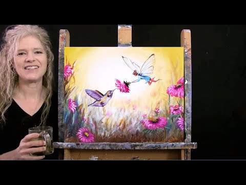 Learn How to Paint HUMMINGBIRD AND FAIRY with Acrylic - Paint & Sip at Home - Step by Step Tutorial