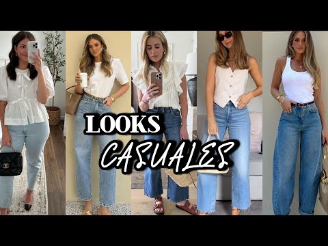 LOOKS CON JEANS / OUTFITS FÁCILES PARA COMBINAR PANTALONES DE MEZCLILLA EN TENDENCIA MODA 2025