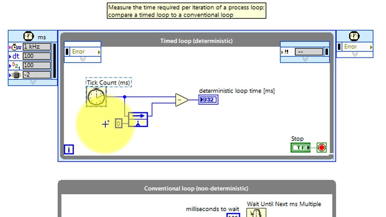 LabVIEW code: Measure loop iteration time (walk-through)