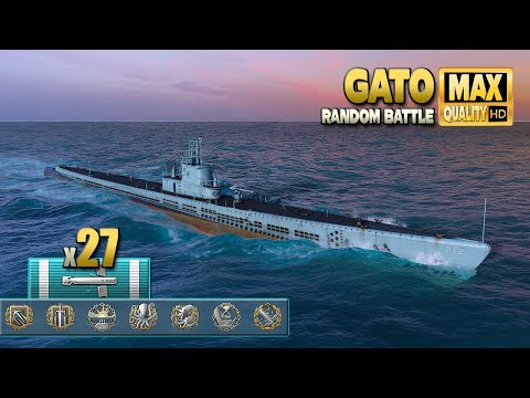 Submarine Gato with huge 27 torpedo hits - World of Warships