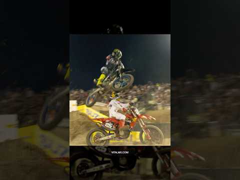 A close-up of the moment Haiden Deegan landed on Ryder DiFrancesco in the first moto in Las Vegas.