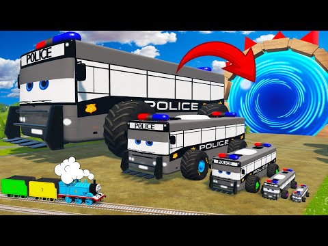 Big & Small Lighning Mcqueen Bus Police VS Portal Trap | Police Chase vs Long Cars | BeamNG.drive