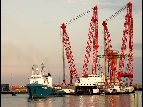 Eerste windmolen op zee met de  Rambiz van  Scaldis  windpark c-power 2008