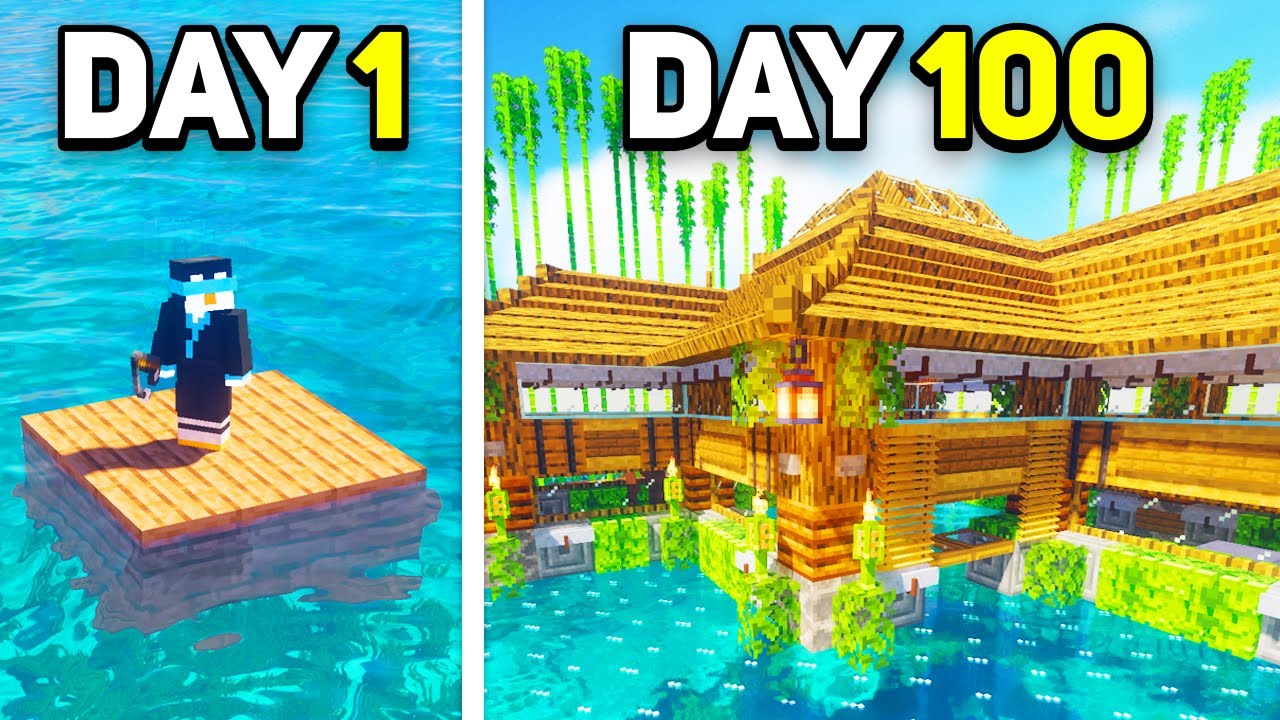 I Survived 100 Days ON A RAFT in Minecraft Hardcore [FULL MOVIE]
