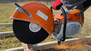 Stihl Ts 800 cutting metal beam with brand new abrasive wheel.( utilaj de debita