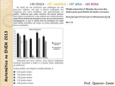 Matemática ENEM 2013 - 157 amarelo - 145 cinza - 137 azul - 162 rosa