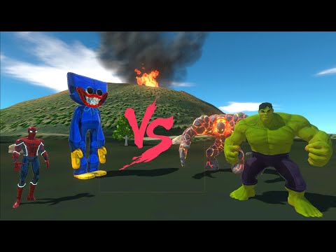 HUGGY WUGGY & SPIDER-MAN VS HULK & LAVA BOY - Animal Revolt Battle Simulator