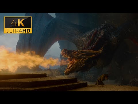 Drogon destroys the Iron Throne 4K - (Game of Thrones S08 EP06)