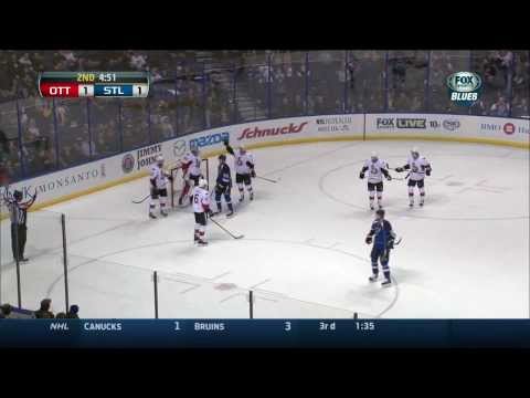 Erik Karlsson wrist shot goal 1-1 Ottawa Senators vs St. Louis Blues  2/4/14 NHL Hockey.