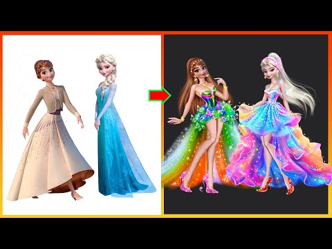 Elsa & Anna in Frozen Movie Transforming into Colorful Girls: Frozen Glow Up @cartoonworld68