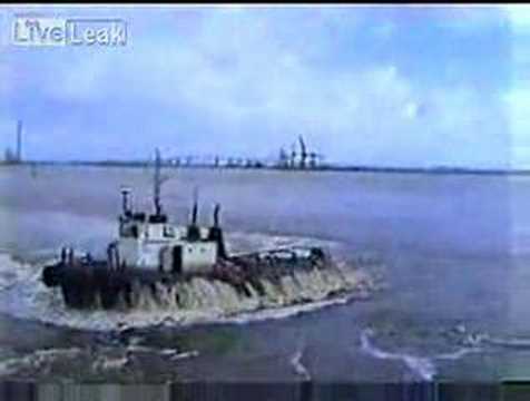 Tug boat tips over when it tows a ship sideways