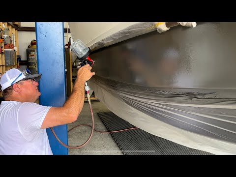 Majek Red Fish Line 18’ Rebuild Video-25. Spraying Gelcoat Using 3M Accuspray Gun. DIY