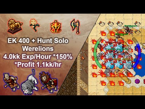 Tibia Elite Knight 572 (400+) Solo Hunt / Darashia Werelions / 4.0kk Exp/Hour *150% *Profit 1.1kk/hr