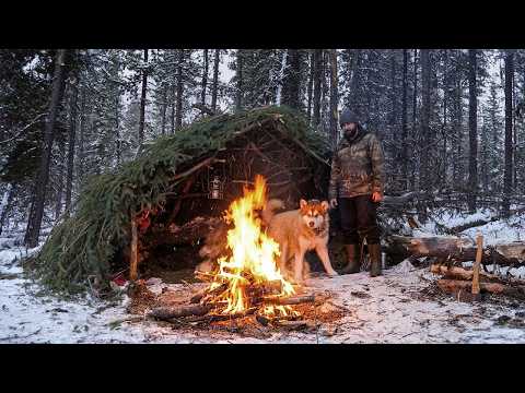 Winter Bushcraft Camp -  3 Day Survival Shelter, Ice Fishing, Wild Game Cooking, Alone in the Wild