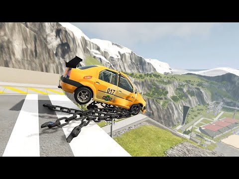High Speed Jumps With Giant Chain & Jumps In Volcano Canyon - BeamNG Drive Giant Chain Vs Vehicle