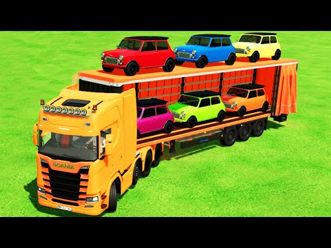 TRANSPORTING COLORED MINI COOPER S WITH SCANIA TRUCK - Farming Simulator 22