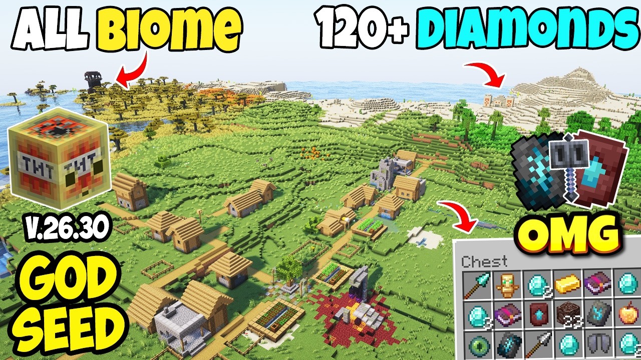 Bedrock 26.30 three blacksmith village with ruined portal inside seed -5301248458077658742