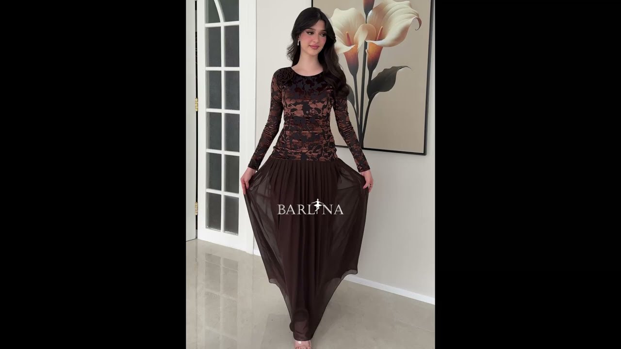 Elegant brown dress with a corset-style top - XXL