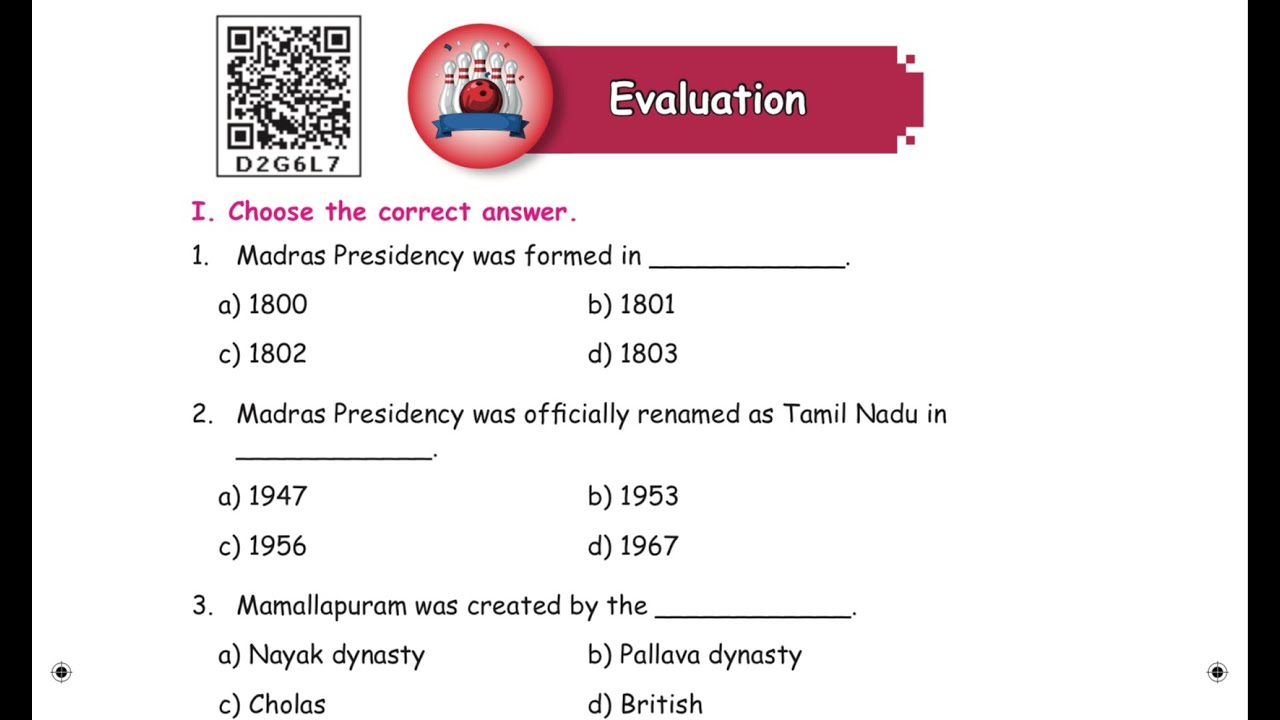 4 TH S.SCIENCE - TERM 3 - UNIT 2 - THE STORY OF MADRAS PRESIDENCY - Evaluation