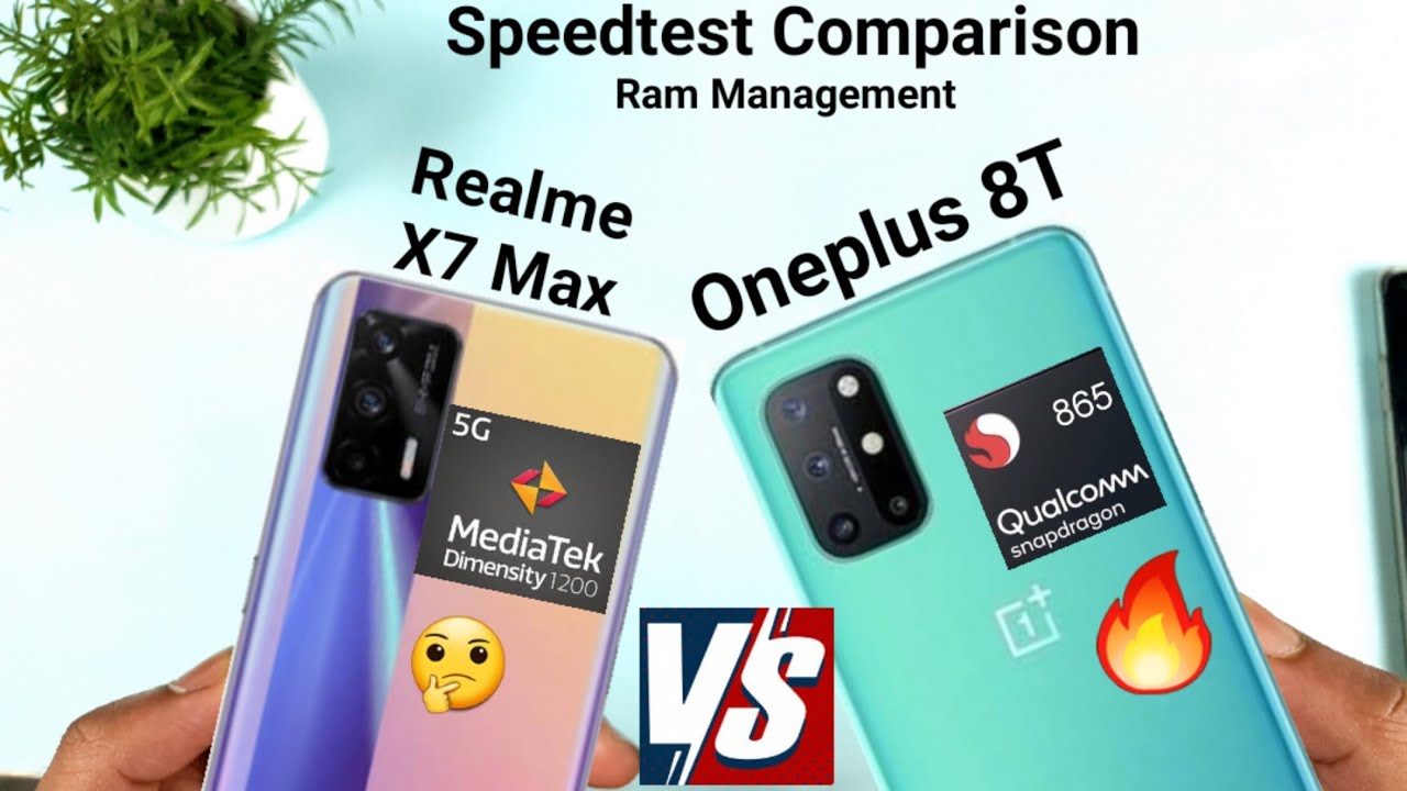 Realme X7 Max vs Oneplus 8T speedtest, ram management comparison dimensity 1200 vs snapdragon 865🔥🔥🔥