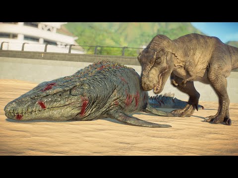 T-REX Eats MOSASAURUS On LAND!! - Jurassic World Evolution 2