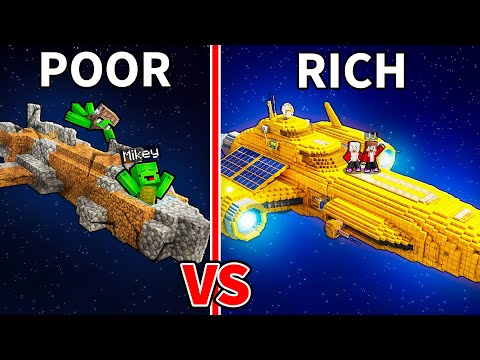 JJ and Mikey: POOR vs RICH Spaceship Battle in Minecraft - Maizen