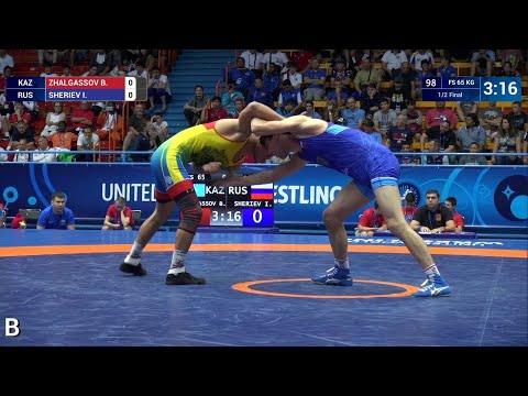 1/2 FS - 65 kg: B. ZHALGASSOV (KAZ) v. I. SHERIEV (RUS)