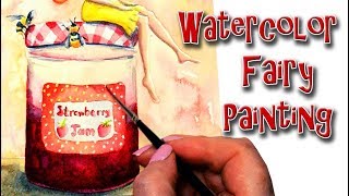 Watercolor Painting Demonstration Fairy and Bumble Bee's Fairy Art Speed Paint Timelapse Style