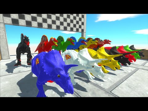 7 Triceratops vs 7 Spinosaurus Superhero Marvel Speed ​​Race Championship Jurassic World Evolution 2