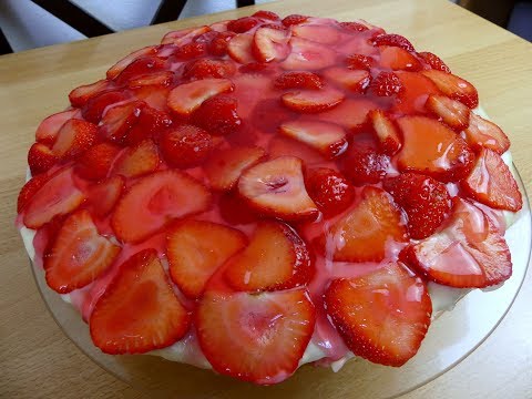 Der einfachste Erdbeerkuchen mit Vanillepudding Creme/ Blitzrezept/ last minute/ strawberry cake