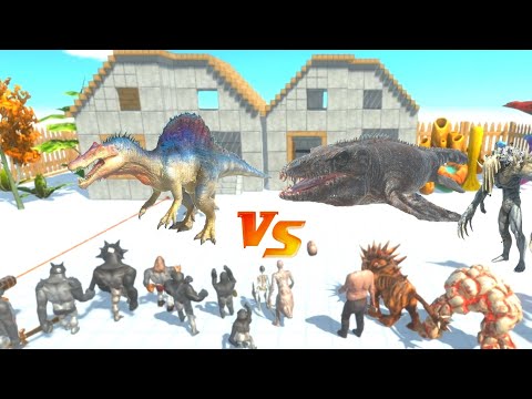SPINOSAURUS + MOSASAURUS VS INFERNALS + PRIMATES -  ANIMAL REVOLT BATTLE SIMULATOR