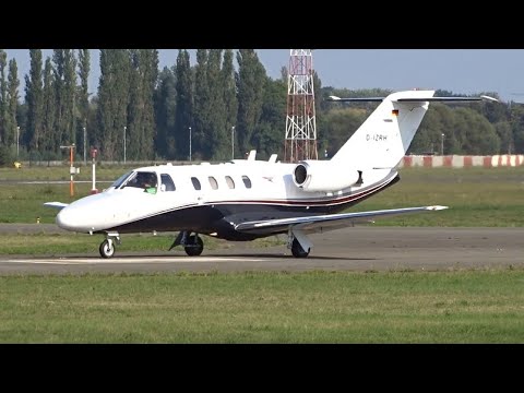 Luxury Private Jet Cessna Citationjet CJ1 Full Throttle Take Off at Antwerpen Airport Deurne