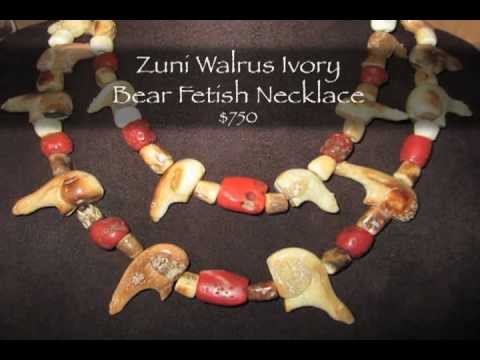 Frontier Plunder Indian Trading Post - Zuni Walrus Ivory Bear Fetish Necklace
