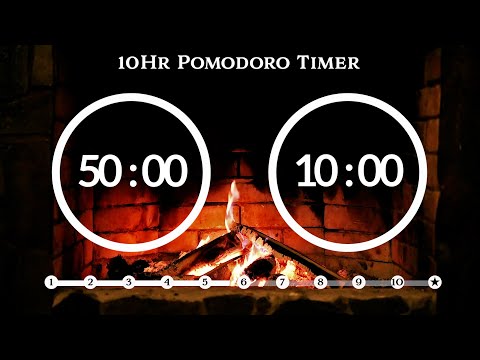 50 Minute Pomodoro Timer🔥Fireplace Sound 장작 ASMR📚10-Hour Study ⏱Pomodoro 50/10, 50 min x 10 sets