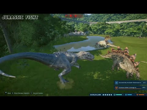 Indominus Rex Killing for Sport VS stegosaur and brachiosaurus Killed - Jurassic World Evolution