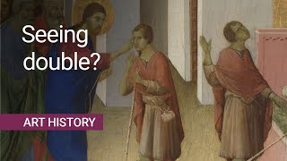Why does this man appear twice in the same painting | Duccio's 'Healing of a Man born Blind'