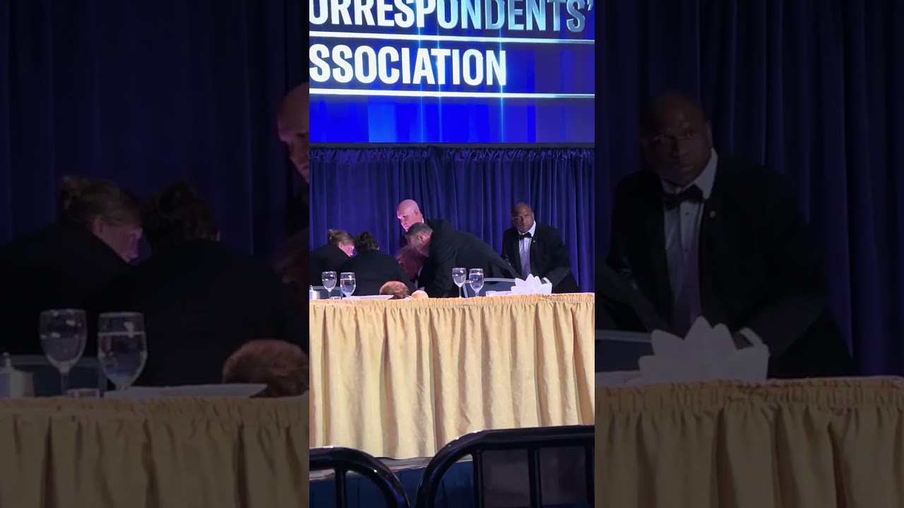 President Trump rushed off stage after shots were reported at the White House Correspondents’ Dinner